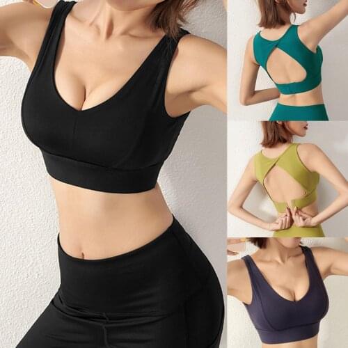 2021 Women Shockproof Sexy V Neck Backless Gym Sport Bra Vest Top Underwear Womens Intimates Woman Clothing