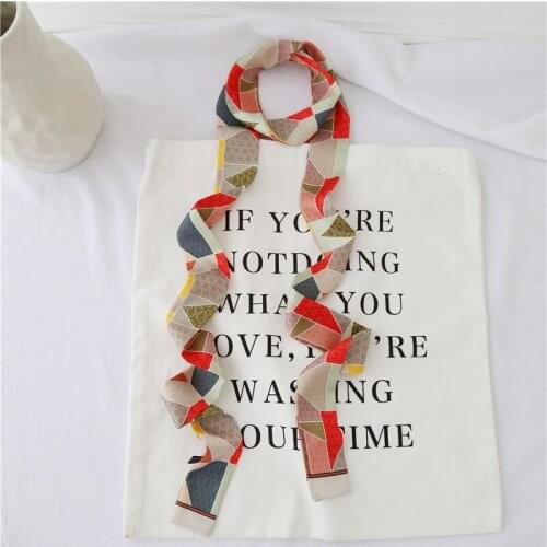 Spring Summer High Quality Imitation Silk Scarf Japanese all match printing small Long Scarf for girls Belt bag Ribbon hairbands