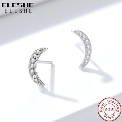 ELESHE Trendy Dazzling CZ Moon Stud Earrings for Woman Wedding Jewelry Women 925 Sterling Silver Stud Earrings 2021 New