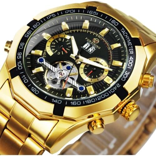 WINNER Gold Skeleton Men Watch Luxury Mens Watches Top Brand Tourbillion Mechanical Watch Automatic Steel Strap Wristwatch Reloj