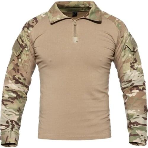 Shanghai Story Camo Shirt with Zipper Tactical Military Combat Long and Short Sleeve Slim Fit
