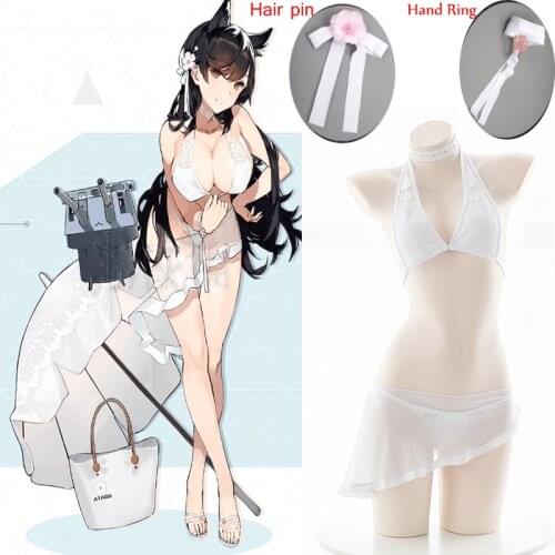 Azur Lane IJN Atago Cosplay Costume Atago Swimwear Mobile Games Swimsuit White Hot Spring Spa Skirt with accessory Free Shipping
