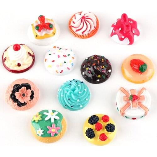 Mini Order 10pcs 26mm Colorful Round Food Resin Cabochon Embellishments Scrapbooking Miniature Cake Bread Donut Button Sticker