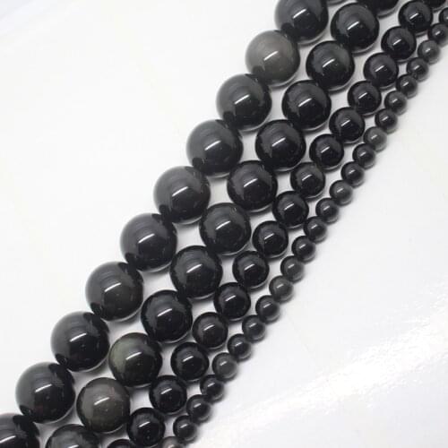 Mini.order is $7!6,8,10,12-18mm Natural Black Obsidian Round DIY For Necklace Bracelet Spacer Loose Beads Strand 15"