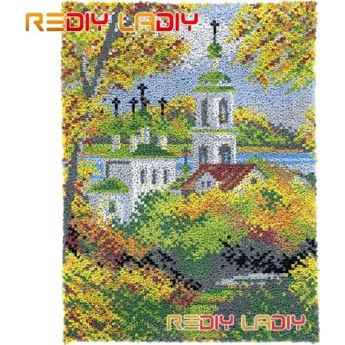 Latch Hook Rug Kits Quite Village Plush Wall Tapestry DIY Carpet Rug Chunky Yarn Arts Cushion Crochet Floor Mat Hobby & Crafts