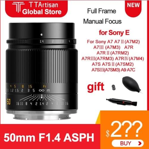 TTArtisan 50mm F1.4 ASPH Camera Lens Full Frame for Sony E mount MF Lens For A7RⅢ A7RⅣ A7M4 A7S A7SⅡ A7SⅢ A9 A7C A7Ⅲ Camera