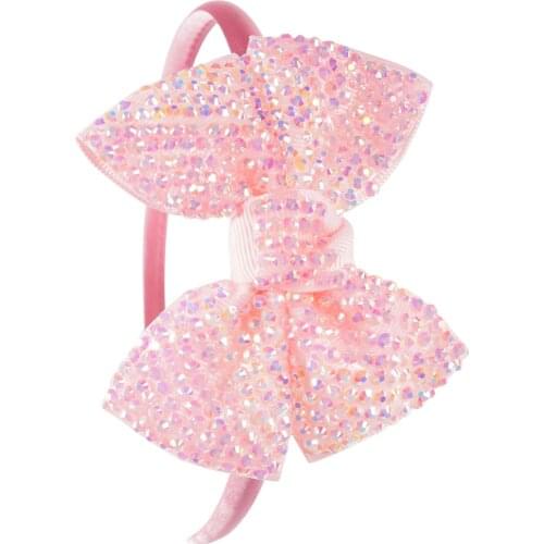 CN Solid Satin Hairband With Rhinestone Bow For Girls Children Boutique Handmade Bling Hairband Hard Headband Hair Accessories