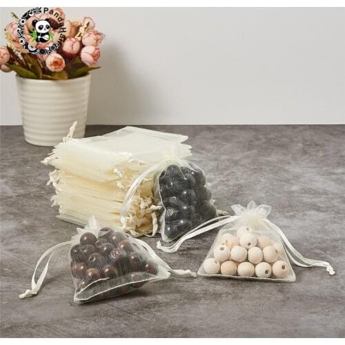 Pandahall 50 pcs Organza Bags with Ribbons for Jewelry Packaging Display Drawable Bags Gift Pouches Beading Supplies 9x7cm