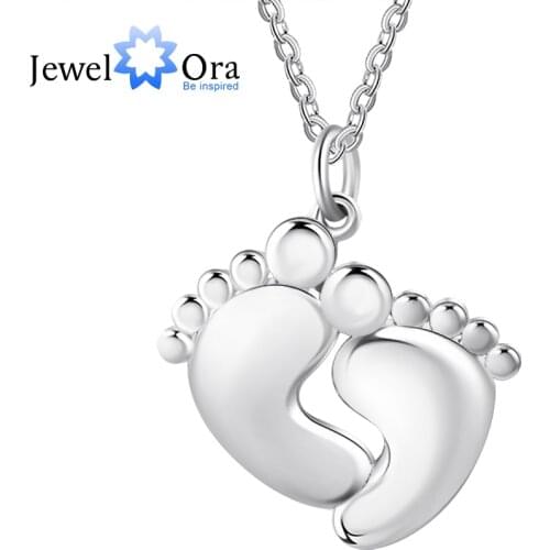 Personalized Baby Footprint Engraved Necklace with 2 Names Customized Women Pendant Necklaces Jewelry Gifts for Mother(NE104082)