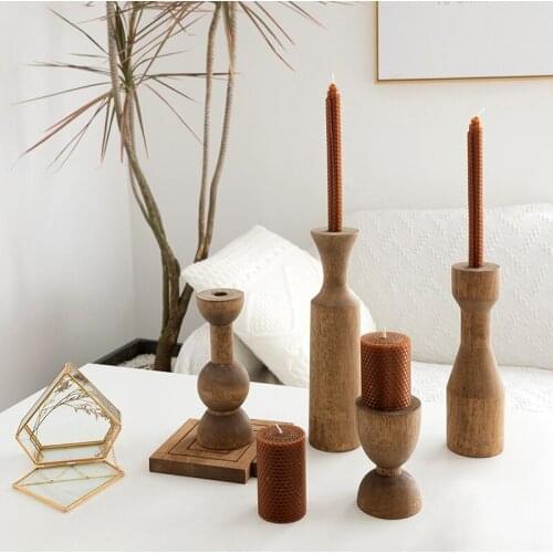 Rustic Style Wooden Candle Holders Eco Natural Wood Nordic Candle Stands Display Window Decors Photography Tools