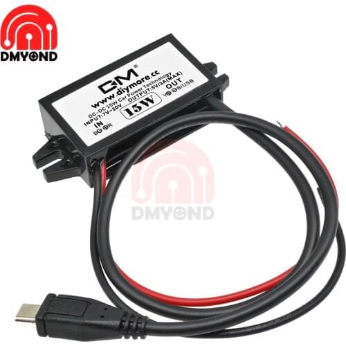 DC/DC 12V to 5V 3A Step Down Buck Converter Power Supply Module with Micro USB Output Power Adapter 15W for Car Charger Charging