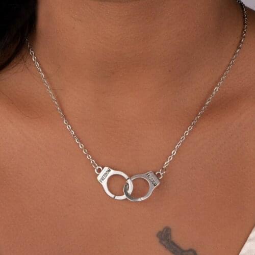 Popular punk style jewelry alloy necklace handcuffs buckle chain clavicle chain personality fashion simple wild sweater chain