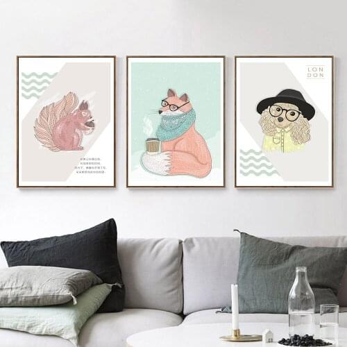 AAVV Posters and Prints Print on Canvas Art Animals Picture for Living Room Home Decor Cute Squirrel Fox Dog No Frame