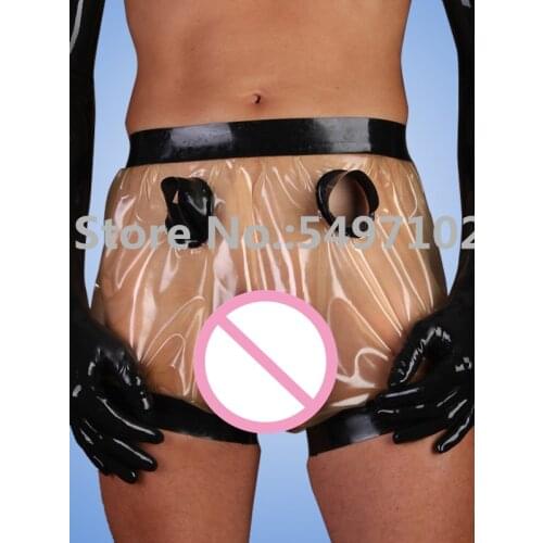 Transparent with black latex underwear rubber latex man boxer shorts with hole