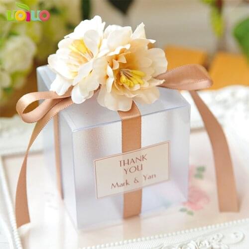 Romantic high quality beautiful custom names and date wedding box wedding favor boxes with flowers