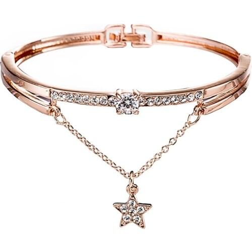 Rose Gold Stainless Steel Bracelets Bangles Titanium Steel Crystal Bangle Famous Brand Bracelet for Women Wristband Wristlet