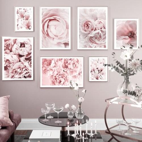 Pink Bloom Peony Rose Magnolia Flowers Wall Art Canvas Painting Nordic Posters And Prints Wall Pictures For Living Room Decor