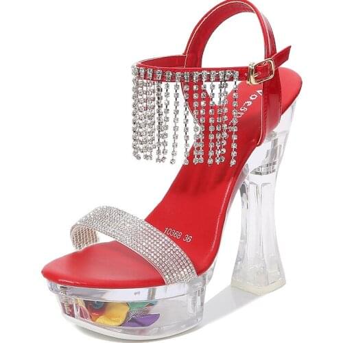 Rhinestone Thick Heel Sandals Women Summer Waterproof Platform Non-slip Platform Sexy Nightclub Womens Shoes LFD