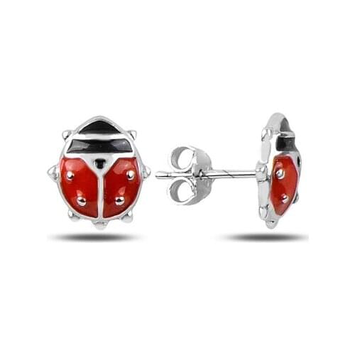 Silverlina Silver Enamel Ladybug Earrings
