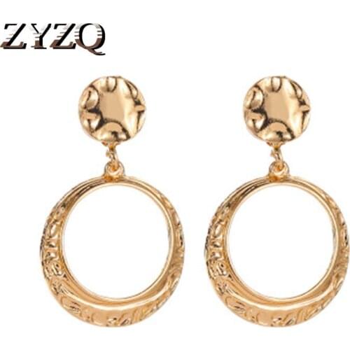 ZYZQ New Arrival Euro Stylish Geometric Drop Earrings Hollow Out Round Ear Jewel Wholesale Valentines Gift Earrings Hot Selling