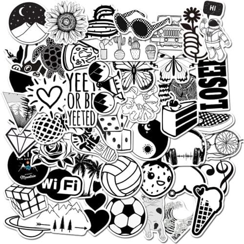 10/30/50PCS Black and White Fresh Graffiti Stickers Waterproof Suitcase Skateboard Decoration Stickers Decoration Wholesale