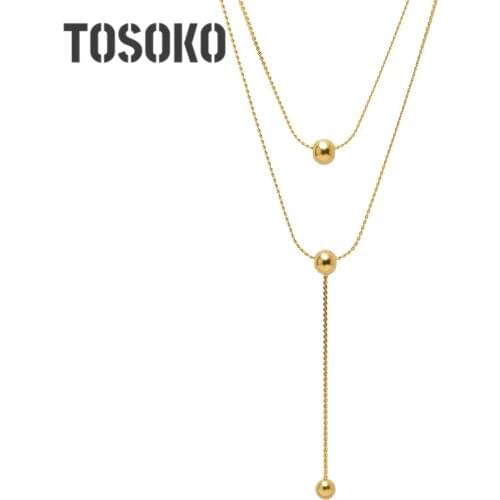 TOSOKO Stainless Steel Jewelry Double Layer Round Bead Necklace Women Simple Necklace BSP671