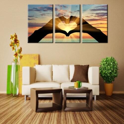 Ocean Hearts triptych HD print canvas oil painting Modular picture Home Decoration Modern art and painting Love hand Child room