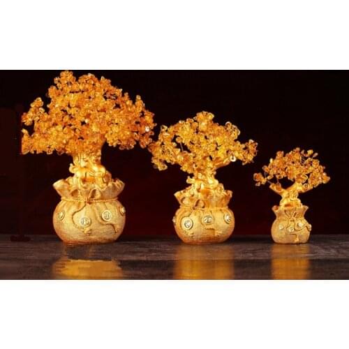 VASE HOLIDAY GIFTS NATURAL CITRINE QUARTZ CRYSTAL GEM MONEY TREE IN FOR WEALTH MONEY BAY CHRISTMAS DECORATION