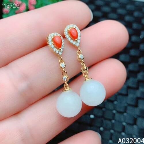 KJJEAXCMY Fine Jewelry 925 sterling silver inlaid natural white jade female earrings Eardrop luxury support detection