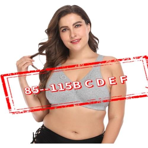 Womens Cotton Embroidered Full Coverage Support Wirefree Non-padded Bra Plus Size 80 85 90 95 100 105 110 115 B C D E F Cup