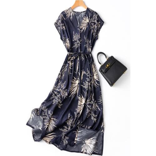 2021 summer womens French romantic elegance silk Beach dress one piece with belt