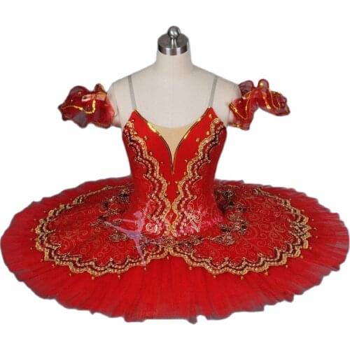 Don Quixote Women Professional Ballet Tutu Dress Red Gold Pancake Performance Tutus Adult Classical Ballet Stage Dance Costume