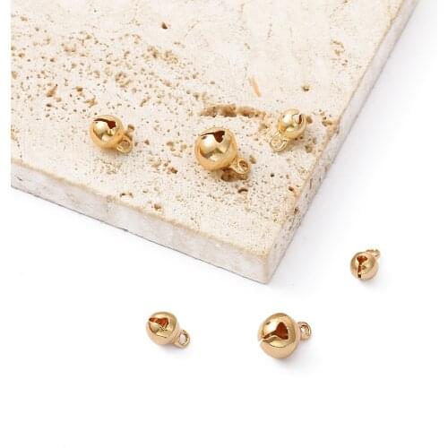 18K Gold 10Pcs 5 6 8mm Jingle Bells Pendants Hanging Christmas Ornaments Decorations Party DIY Bracelet Jewelry Craft Accessory