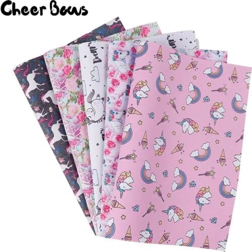 22cm*30cm Synthetic Leather Fabrics Flower Unicorn 5 Colors PU Leather Fabrics Sewing Patchwork DIY Bags Clothing