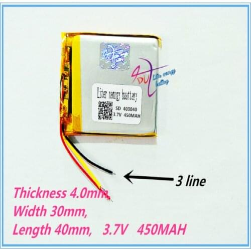 3 line Polymer battery 403040 450mah 3.7 V smart home MP3 speakers Li-ion battery for dvr,GPS,mp3,mp4,cell phone,speaker