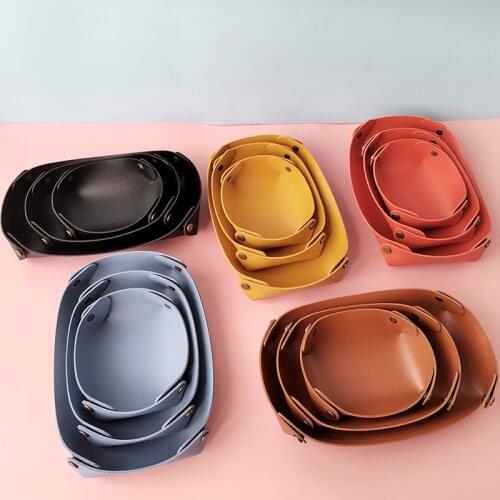 3PCS PU Leather Valet Trinket Folding Tray Jewelry Cosmetic Organizer Desktop Cell Phone Watches Keys Coins Sundries Decor