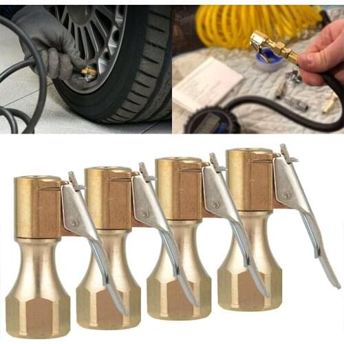 4pcs Car Straight Brass Lock-on Tire Inflator Air Chucks Clip Female Chuck Inflator For Auto Motorcycle Bike Tool Parts