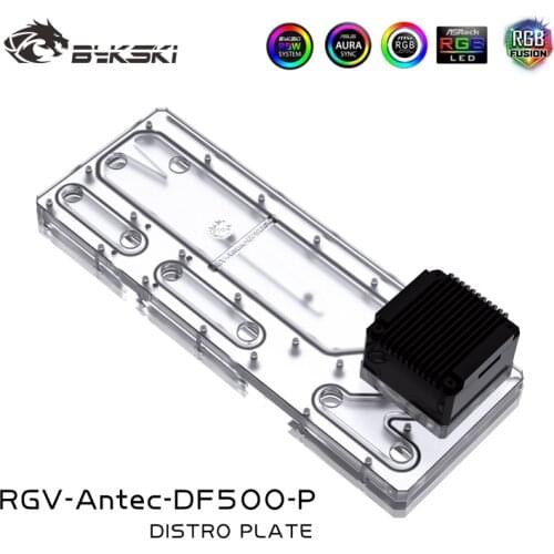 BYKSKI Acrylic Board Water Channel Solution use for Antec DF500 Computer Case for CPU and GPU Block / 3PIN RGB / Combo DDC Pump