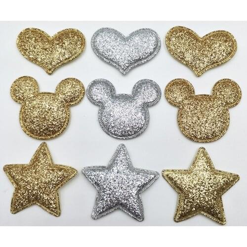 30pcs sew on Glitter felt Star/Heart/Cat head padded applique for scrapbooking accessories
