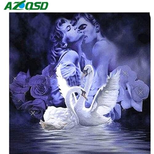 AZQSD Full Square Diamond Painting Couple Swan Cross Stitch Picture Of Rhinestones Diamond Embroidery Portrait Mosaic Home Decor