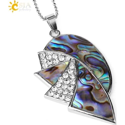 CSJA New Zealand Abalone Shell Pendant Geometry Multicolor Natural Seashell Necklaces Pendants CZ Shiny Summer Jewelry Gift F042