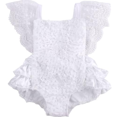 Baby Girls Lace Floral Cake Ruffles Sleeve Bodysuit Jumpsuit Backless Sunsuit Outfits Size 0-18M