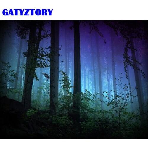 GATYZTORY 40x50cm Oil Paint By Number Forest Dark Scenery On Canvas HandPainted Painting Art Gift Kits Home Decor 50x65CM