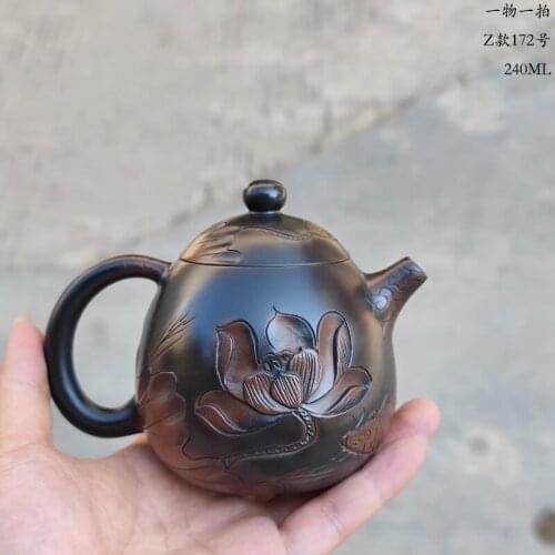 240ml Jianshui Purple Clay Pure Handmade Lotus Carving Long Dan(Not Yixing Zisha Ceramic Kung Fu Tea Set Drinkware Tea Ceremony