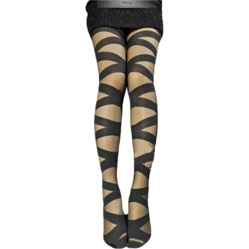 Personality Sexy Black Cross Band Vintage Stretch Tights Spring/ Autumn Pantyhose Bandage Ultrathin Stockings