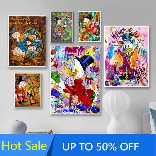 Canvas Painting Money - Greedy Donald Duck Disney Cartoon Wall Art Nordic Posters And Prints Pictures For Living Room Decor