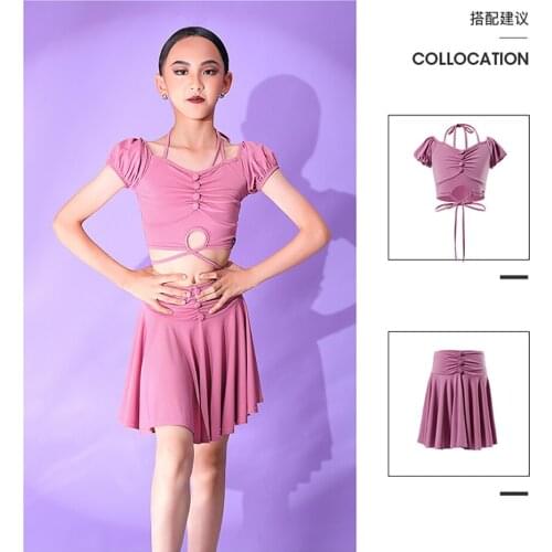 G1207 Kids Latin Dance Top and Skirt Set Child Girl Latin Ballroom Skirts for Belly Modern Performance Professional Dancewear