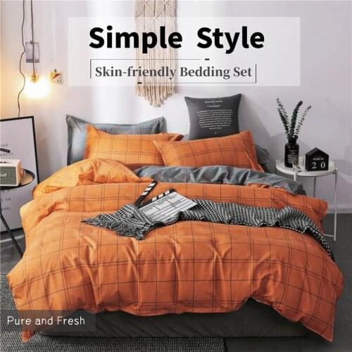 46 Orange Bed Set Plaid Strip Nordic Bed Cover Duvet Cover Bed Sheets Man Bedding Sets Autumn Winter Bed Linen 200x220