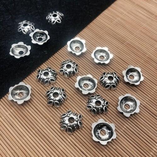 Kids Charms for Jewelry Making, 10Pcs Bead End Caps Findings Flower Shape Silver Color 14.5x14.5x4mm, Handmade DIY Accessories