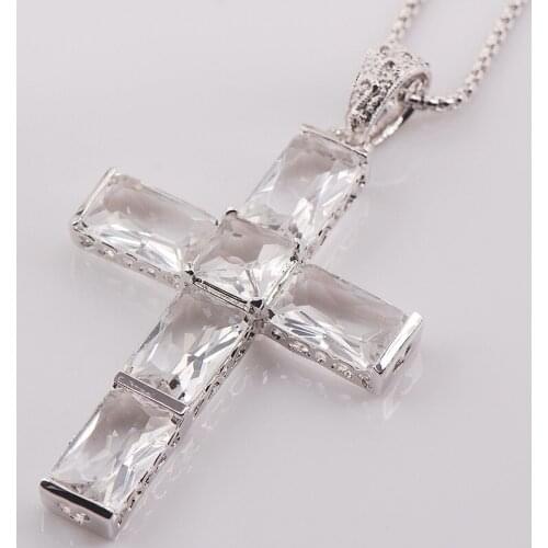 Cross White Crystal Zircon 925 Sterling Silver Fashion Jewelry Pendant TE427